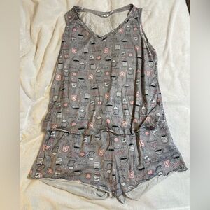 Ekouaer Gray Coffee Print Women's Shorts Tank Pajama Sleepwear Set - Size XL